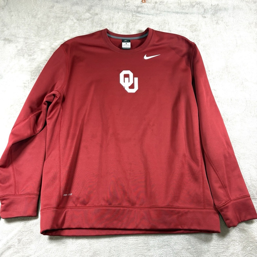 Nike Oklahoma University Fleece Sweatshirt Mens XL Red Sooners Therma-Fit
